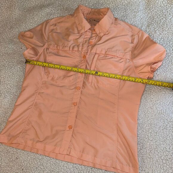 L.L. Bean Peach Button Down Collared Short Sleeve Shirt Womens SP EUC - Picture 8 of 10